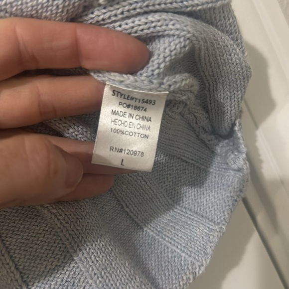 ENTRO Light Blue Ribbed V Neck Sweater - Size Large - Picture 6 of 7